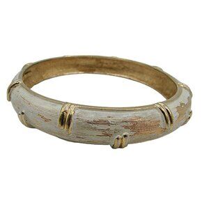 Vintage Boucher Signed Bangle Bracelet Gold White Washed Enamel Domed Exterior